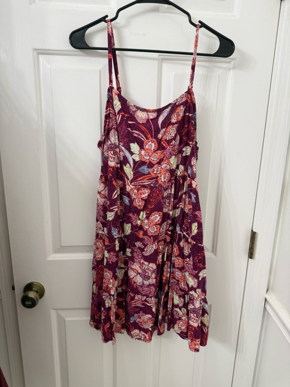 Floral Spaghetti Strap Swing Dress in Plum and Coral